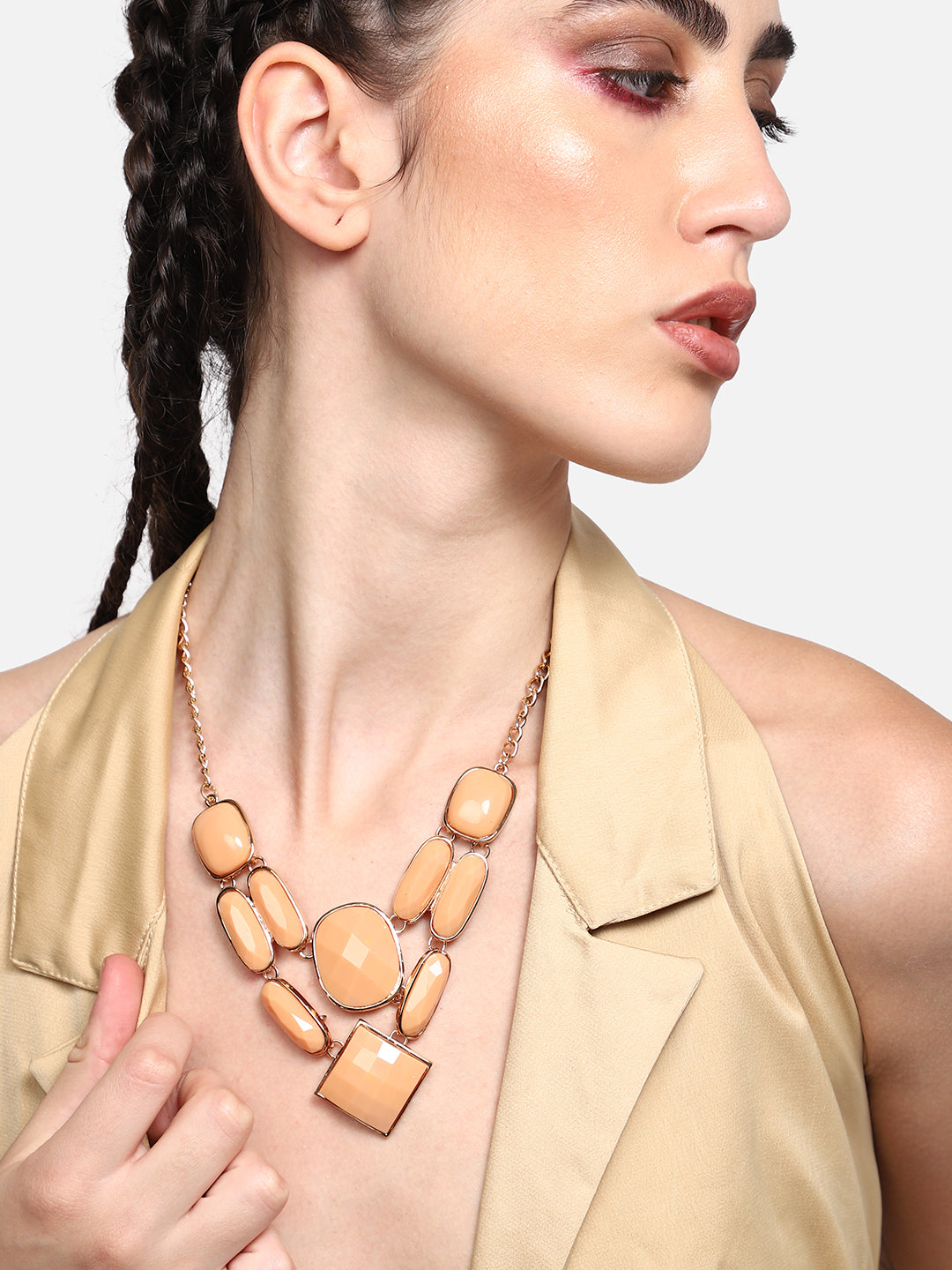 GOLD PLATED PARTY DESIGNER STONE NECKLACE FOR WOMEN