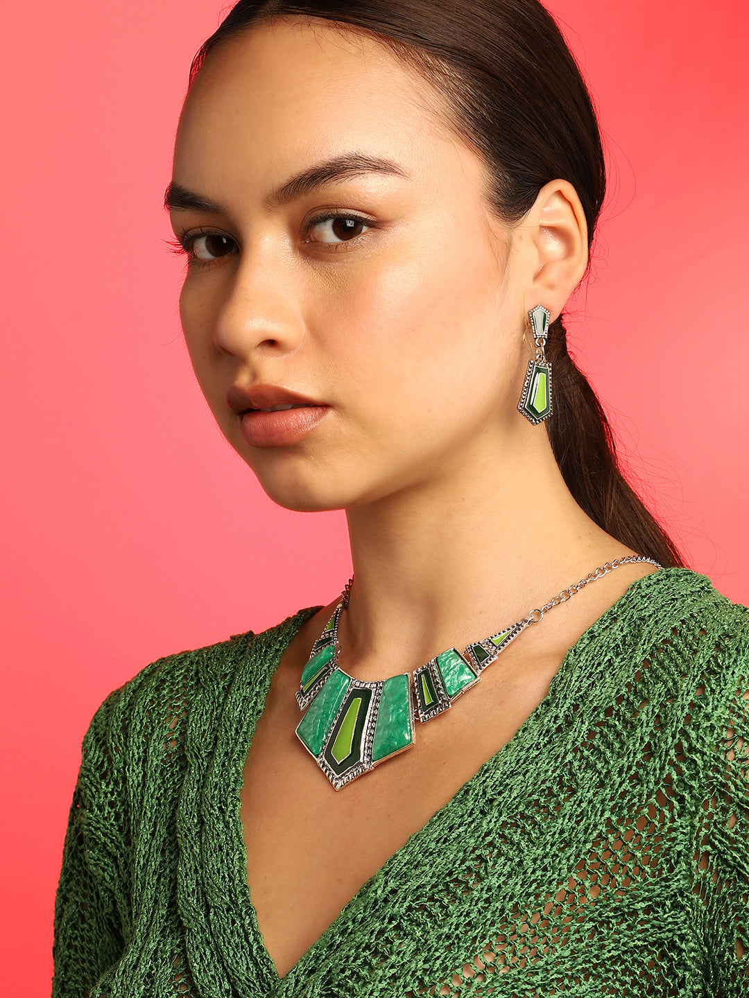 Green Stones Statement Jewellery Set