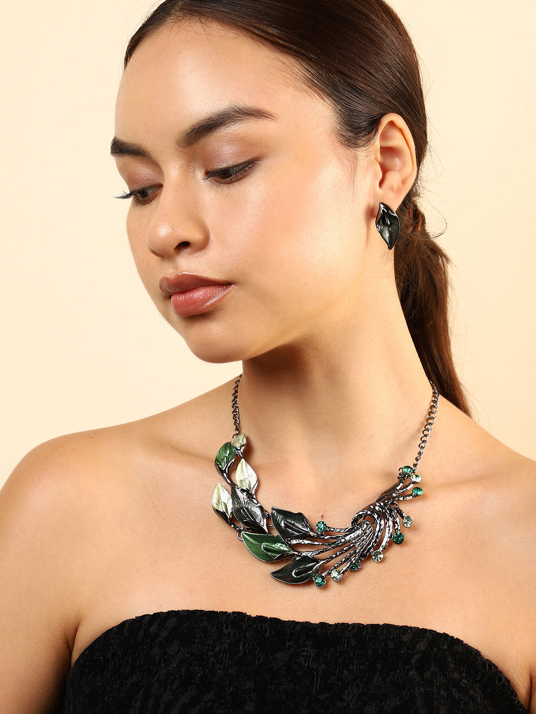 Peacock Detailing Rhinestones Jewellery Set
