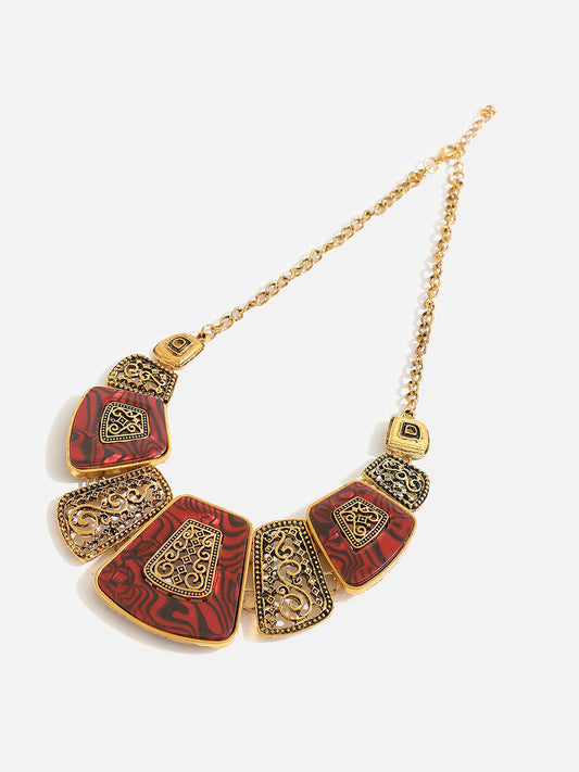 GOLD PLATED RED STONE DESIGNER NECKLACE FOR WOMEN