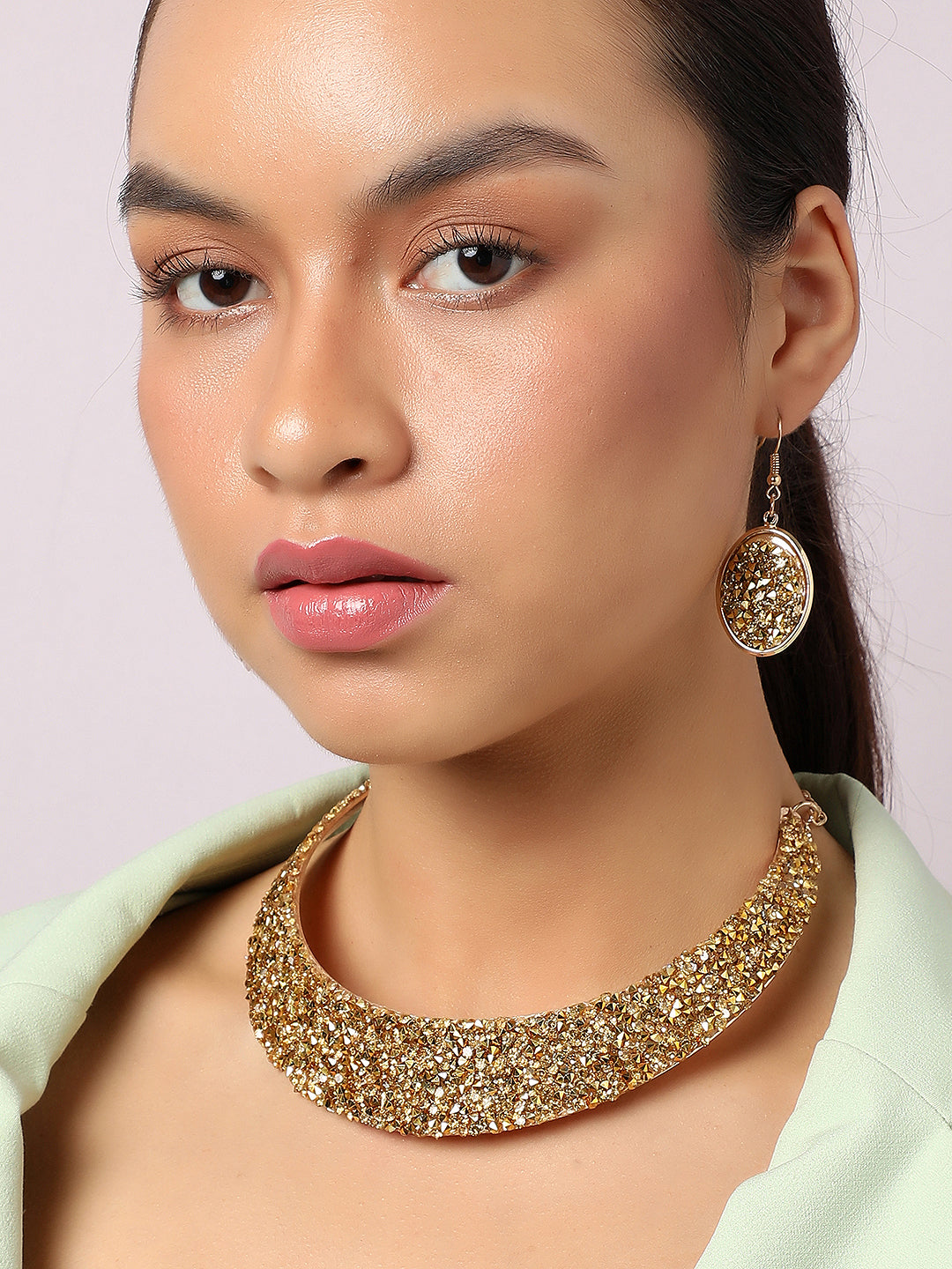 SOHI GOLD PLATED STONES JEWELLERY SET