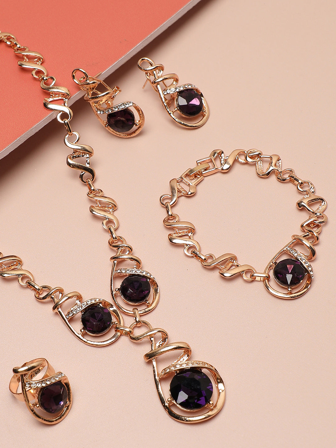 SOHI GOLD PLATED PURPLE STONES JEWELLERY SET