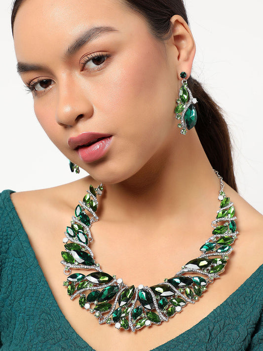 SOHI GREEN STONES JEWELLERY SET