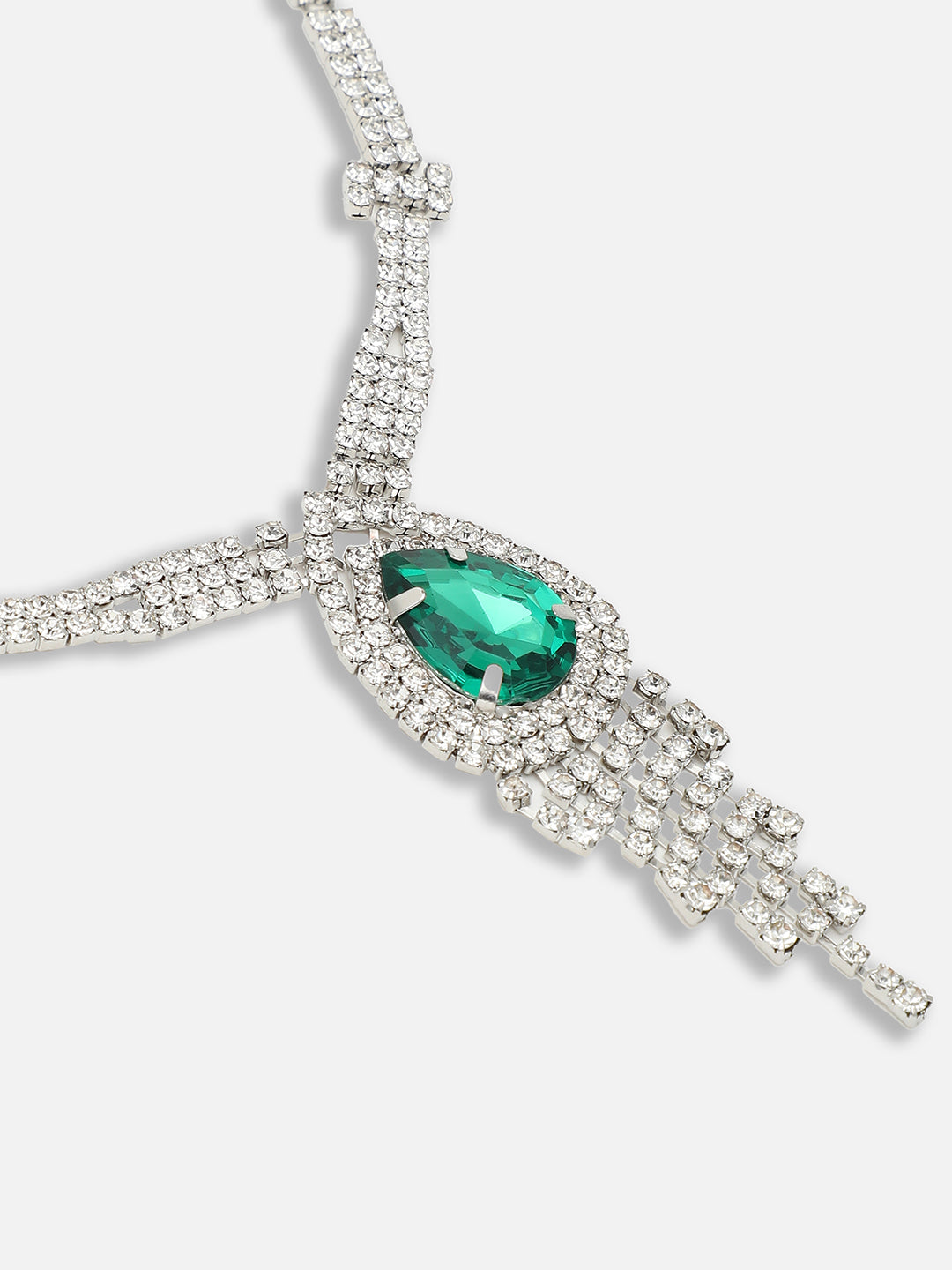 Silver Plated Party Designer Stone Necklace and Earring Set For Women