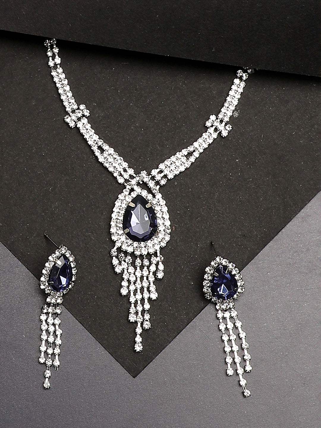 Silver Plated Party Designer Stone Necklace and Earring Set For Women