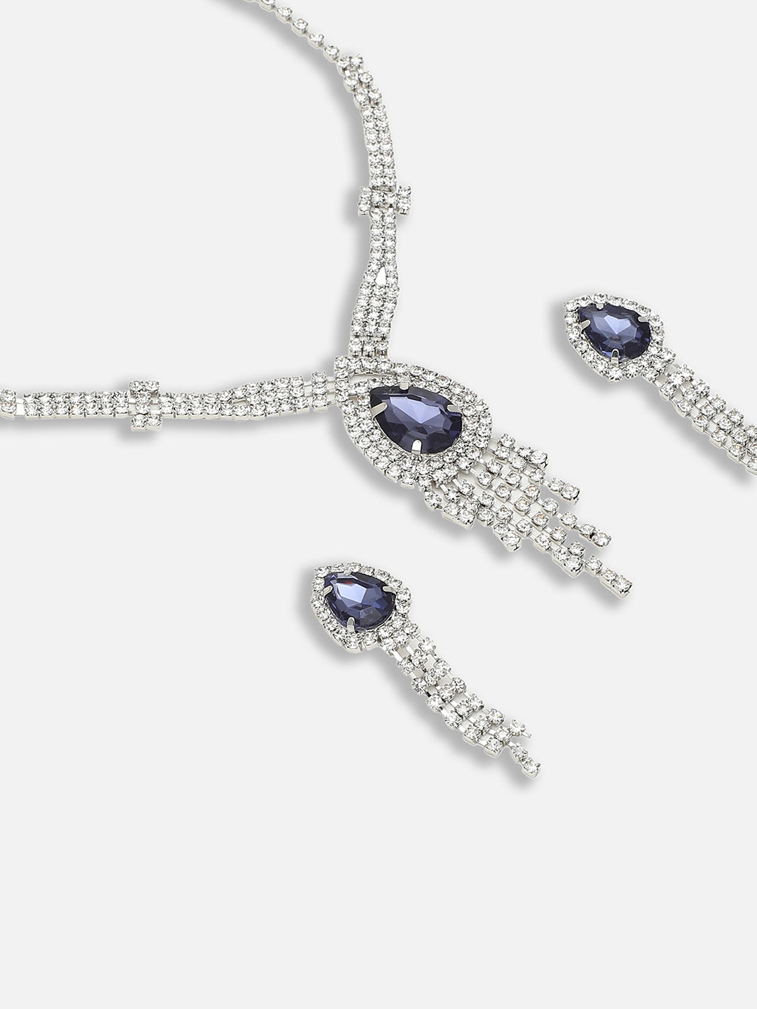 Silver Plated Party Designer Stone Necklace and Earring Set For Women