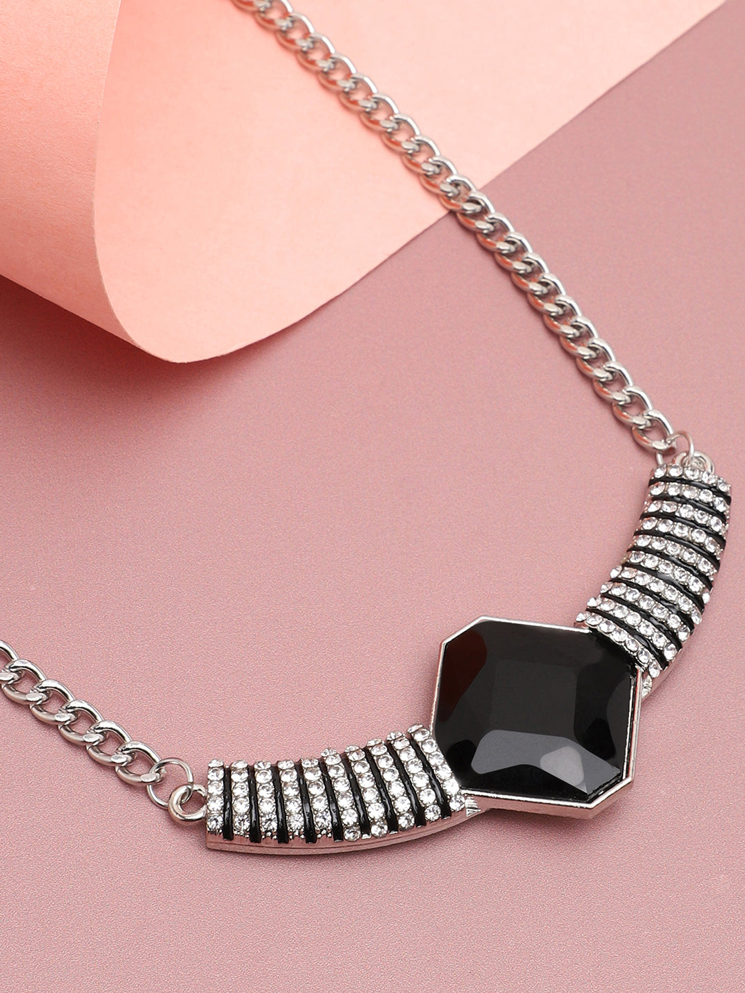SILVER PLATED PARTY DESIGNER STONE NECKLACE FOR WOMEN