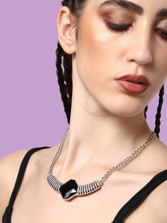 SILVER PLATED PARTY DESIGNER STONE NECKLACE FOR WOMEN