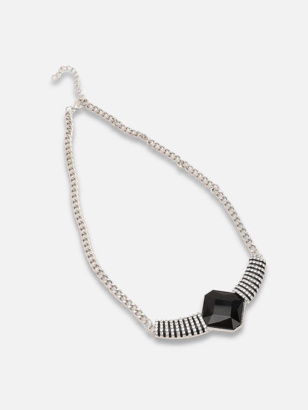 SILVER PLATED PARTY DESIGNER STONE NECKLACE FOR WOMEN