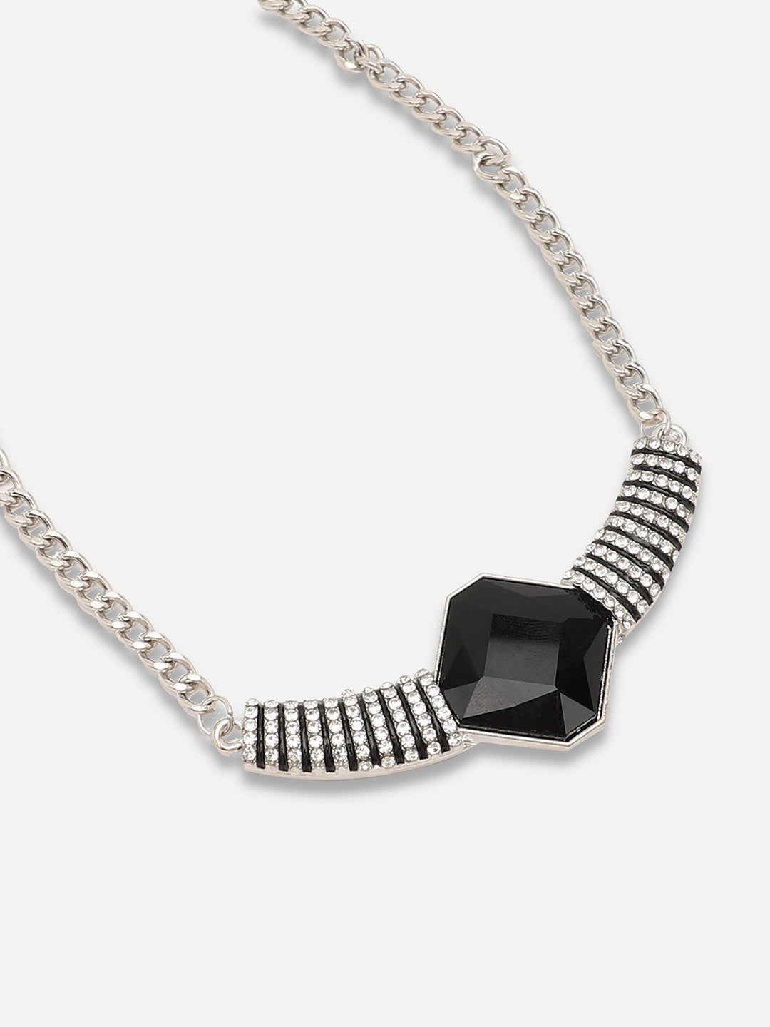 SILVER PLATED PARTY DESIGNER STONE NECKLACE FOR WOMEN