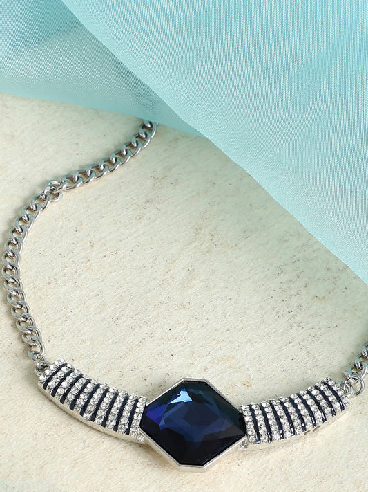 Silver Plated Party Designer Stone Necklace For Women