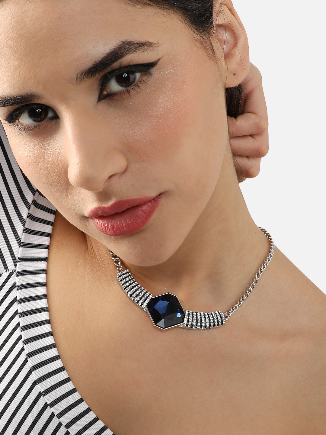 Silver Plated Party Designer Stone Necklace For Women