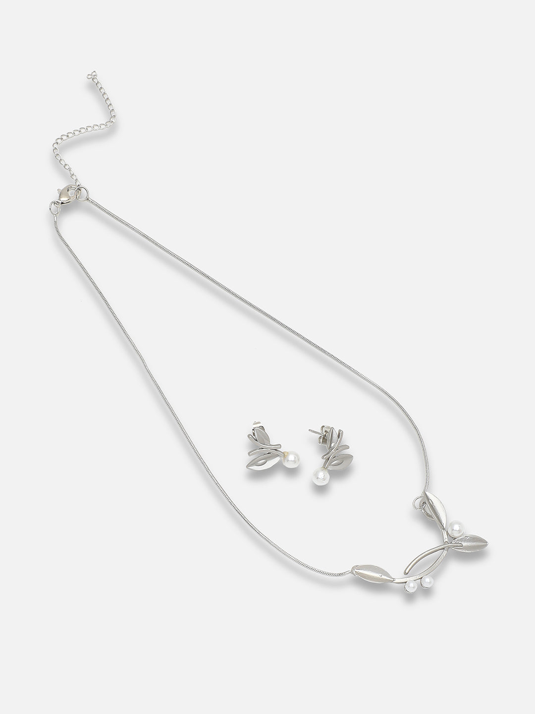 SILVER PLATED PARTY DESIGNER STONE NECKLACE AND EARRING SET FOR WOMEN