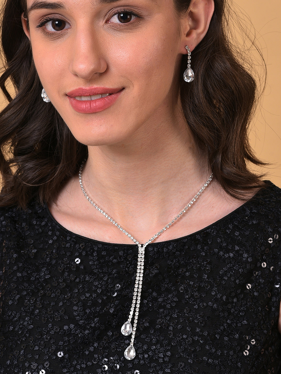 PACK OF 3 SILVER PLATED AMERICAN DIAMOND NECKLACE AND EARRING SET