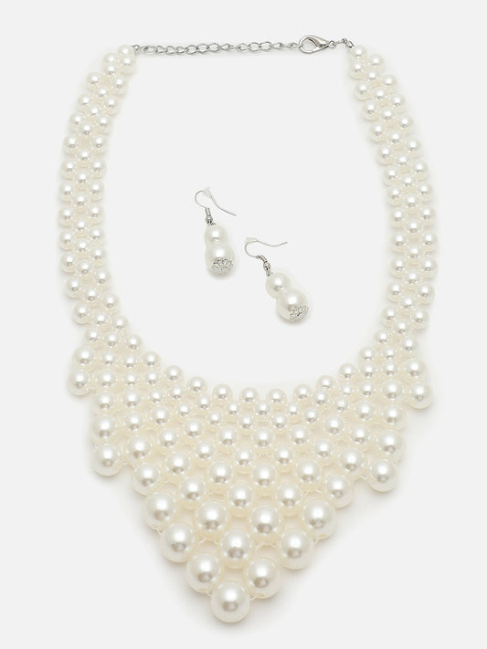 GOLD PLATEDPEARL CHOKER NECKLACE WITH EARRINGS FOR WOMEN AND GIRLS