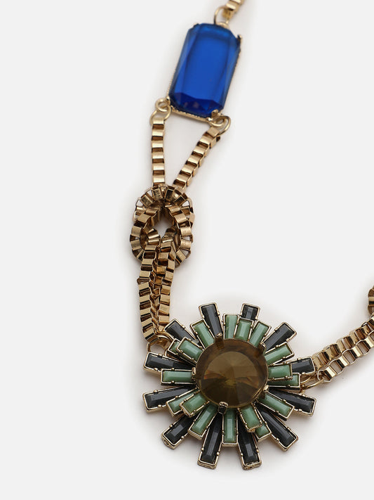 GOLD PLATED MULTI-COLOUR STONE DESIGNER NECKLACE FOR WOMEN AND GIRLS