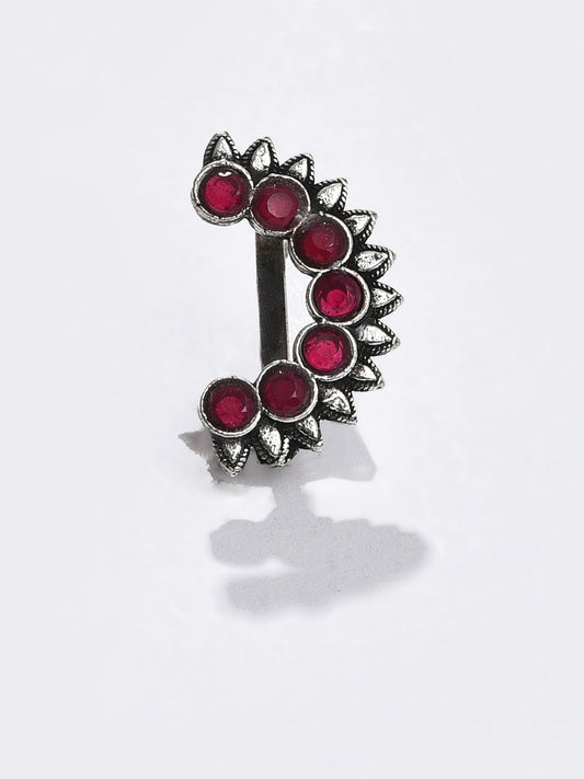 MAROON STONE HALF MOON NOSE PIN