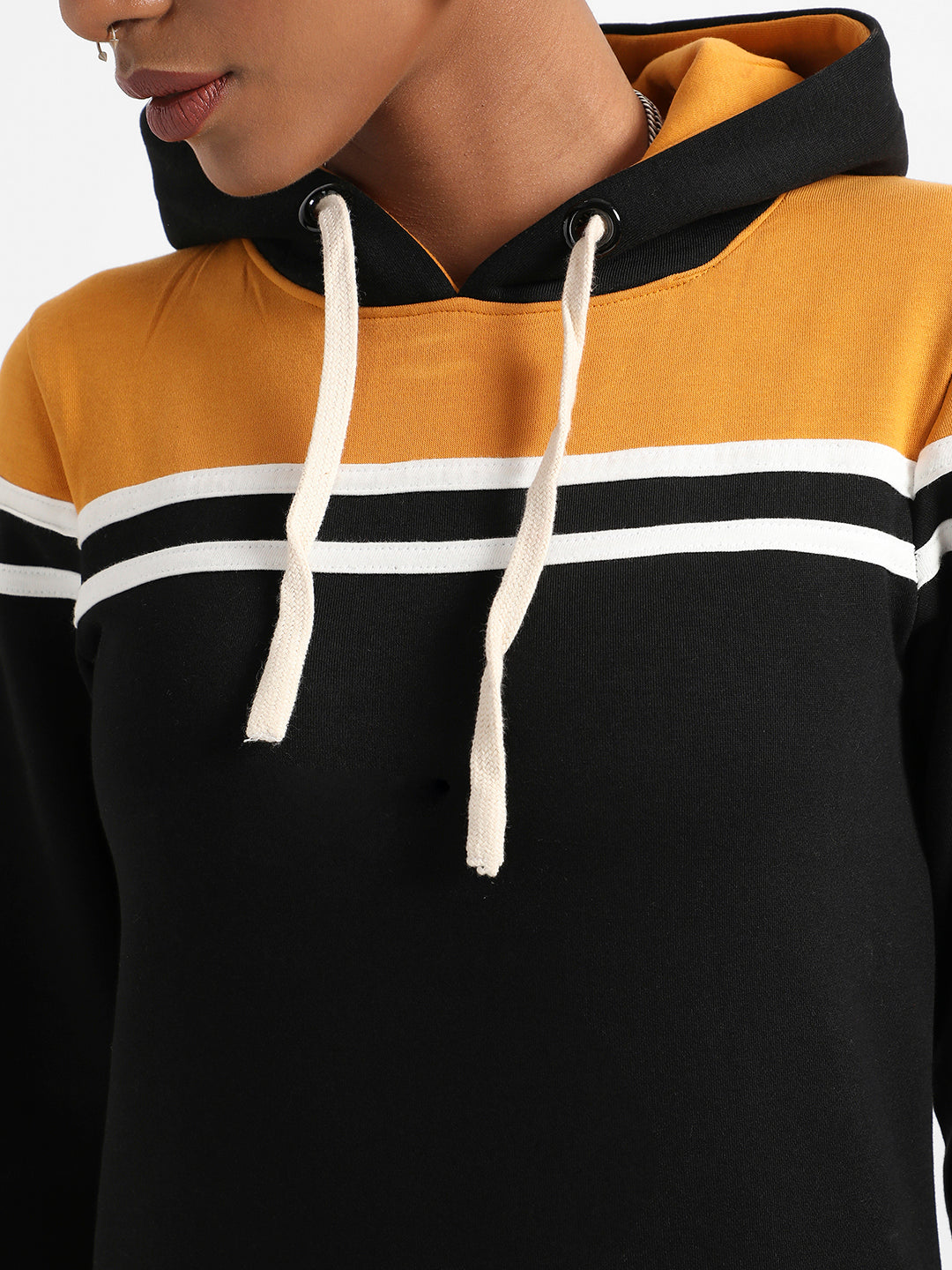 Multicolour Colourblock Hoodie Dress With Ribbed Hem