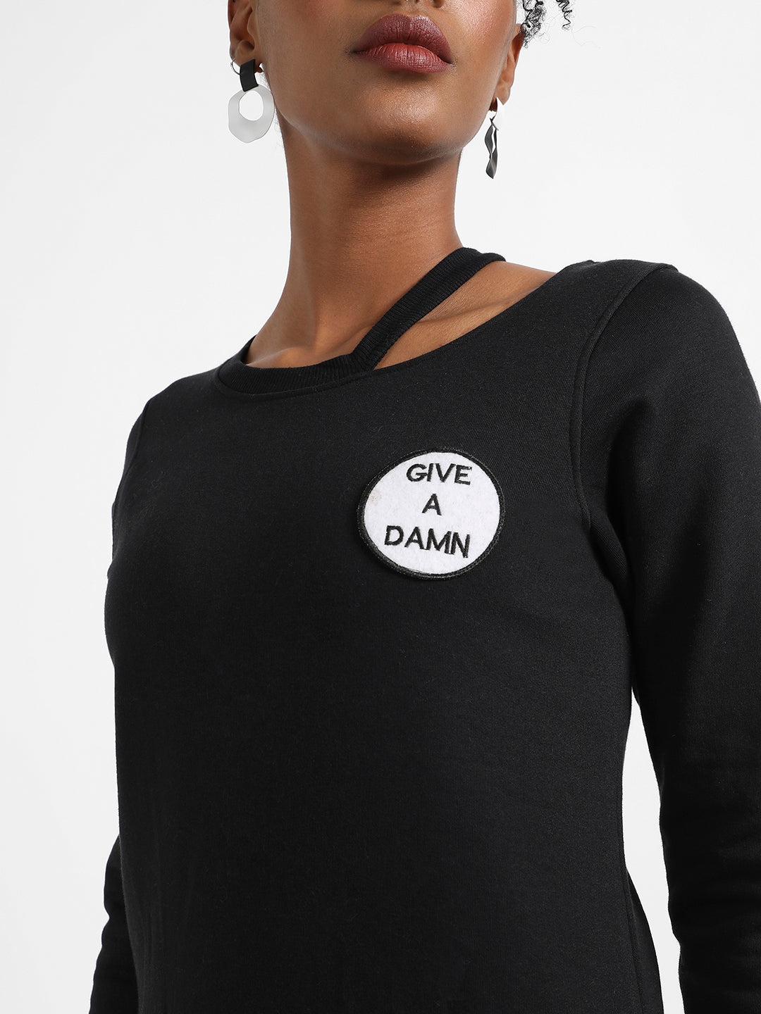 Black Give A Damn Hoodie With Cut-Out Detail