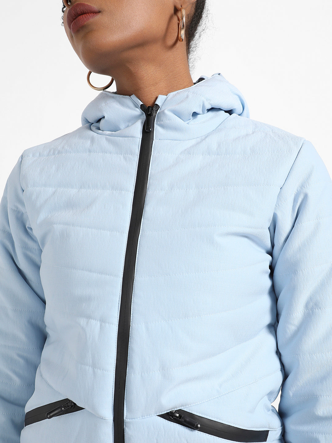 Light Blue Zip-Front Bomber Jacket With Insert Pockets