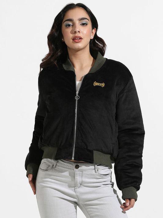 Zip-Front Bomber Jacket With Contrast Hem