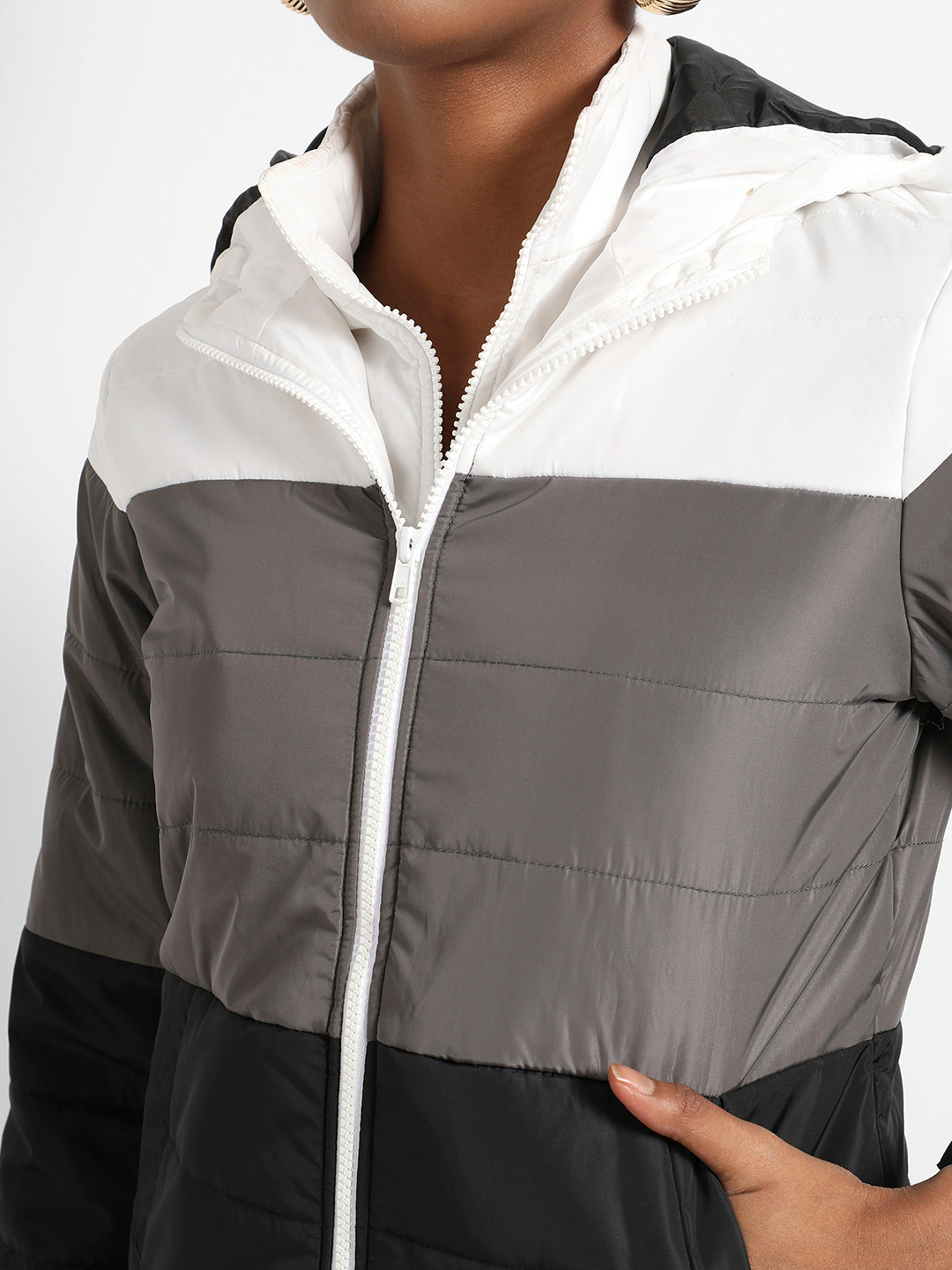 Multicolour Double-Lined Colourblock Puffer Jacket