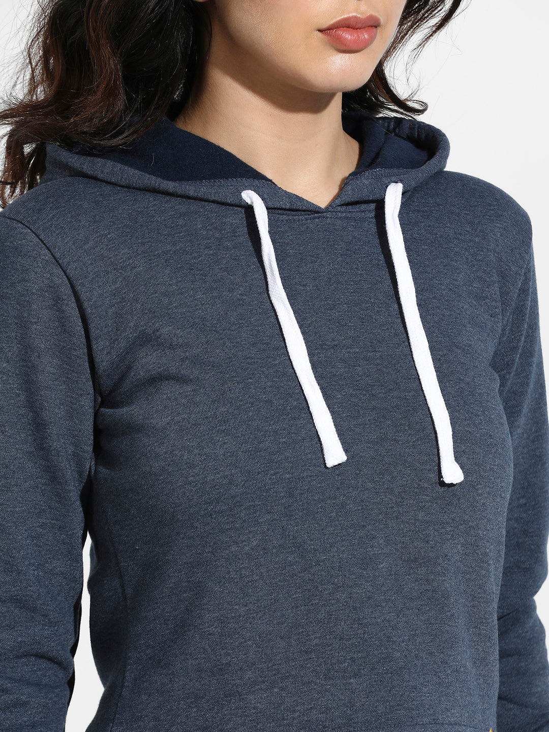 Prussian Blue Cropped Pullover Hoodie With Contrast Drawstring