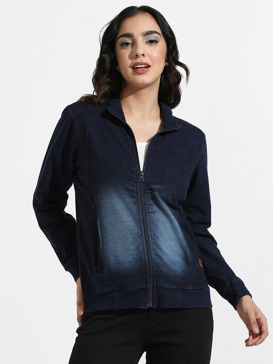 Zip Front Dark-Wash Denim Jacket