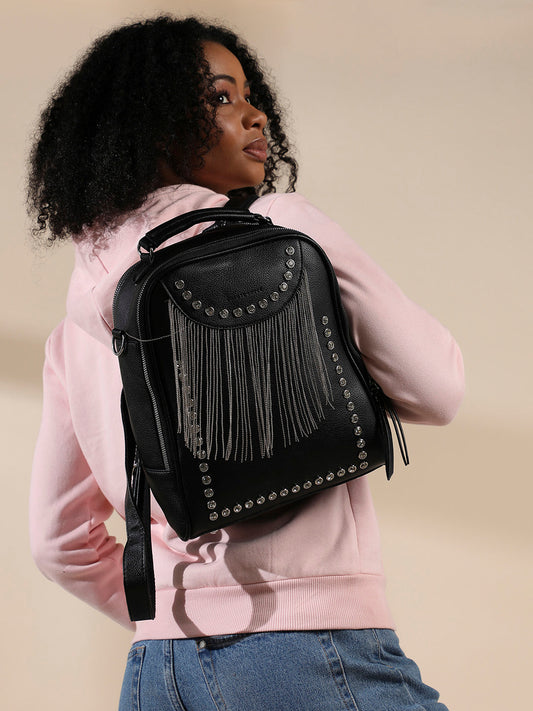 Fringed Mini Backpack - Black