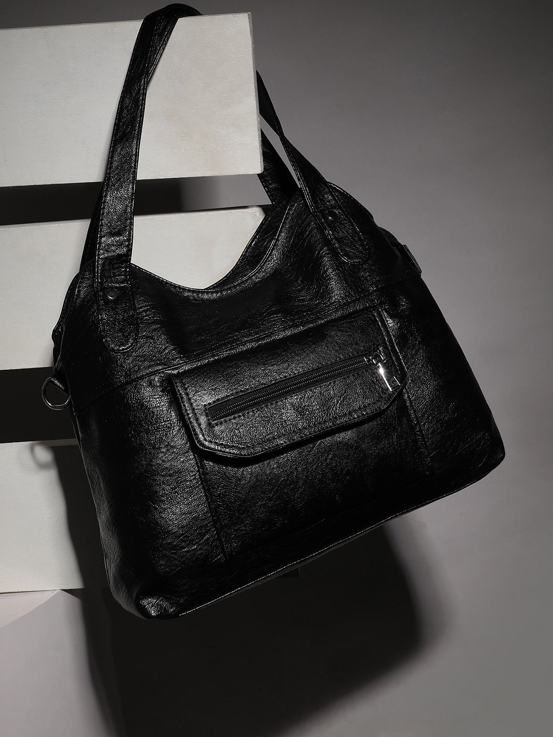 Zip Flap Handbag - Black