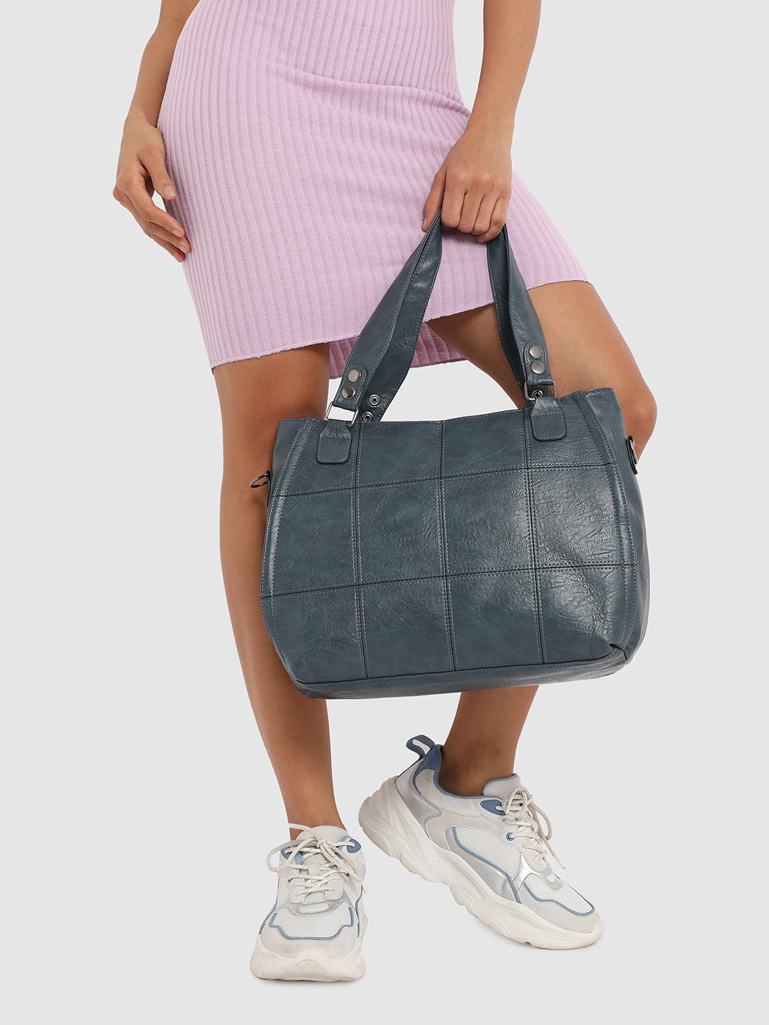 Block Stitch Handbag - Indigo Blue
