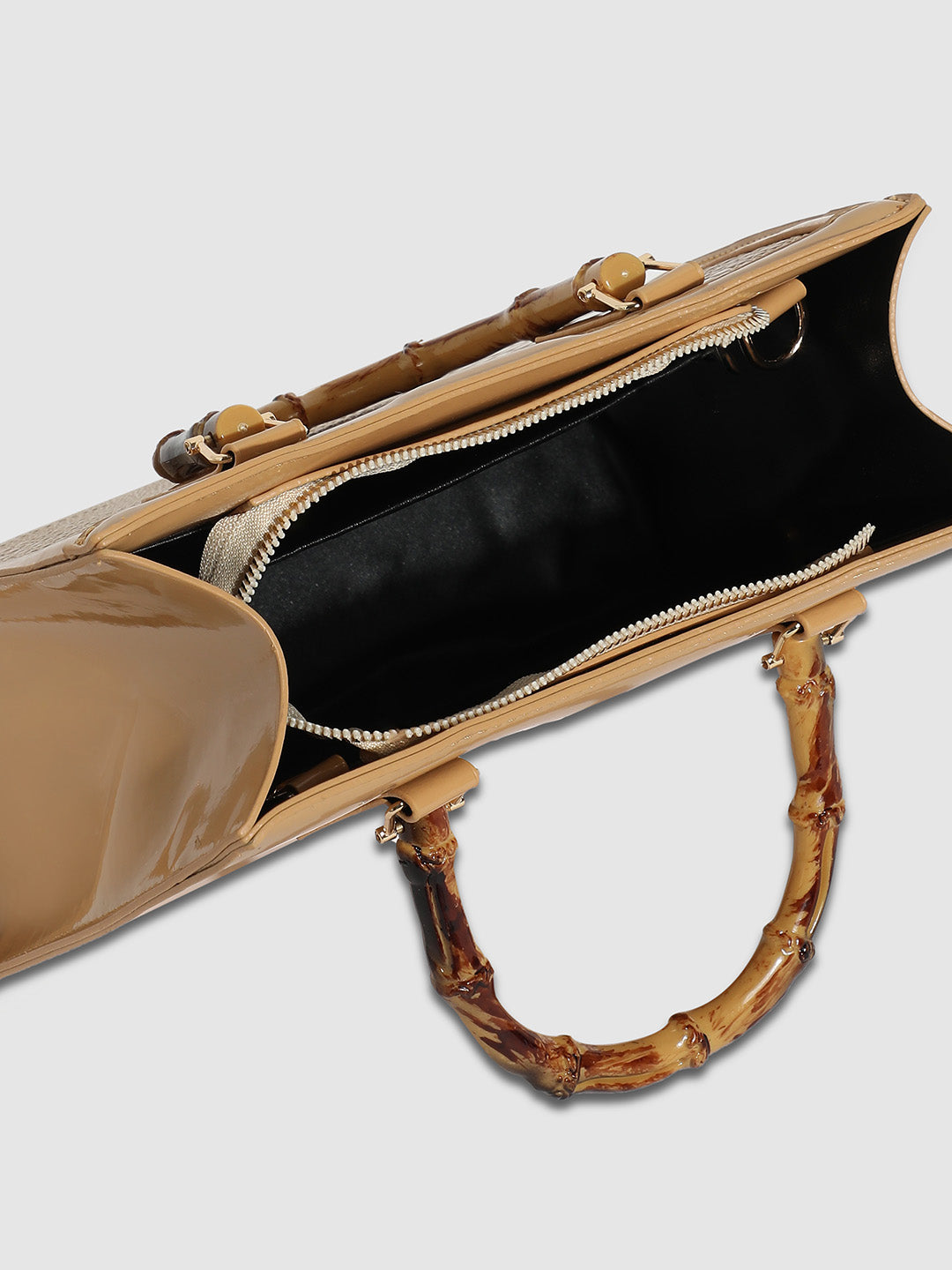 Bamboo Structured Handbag - Beige