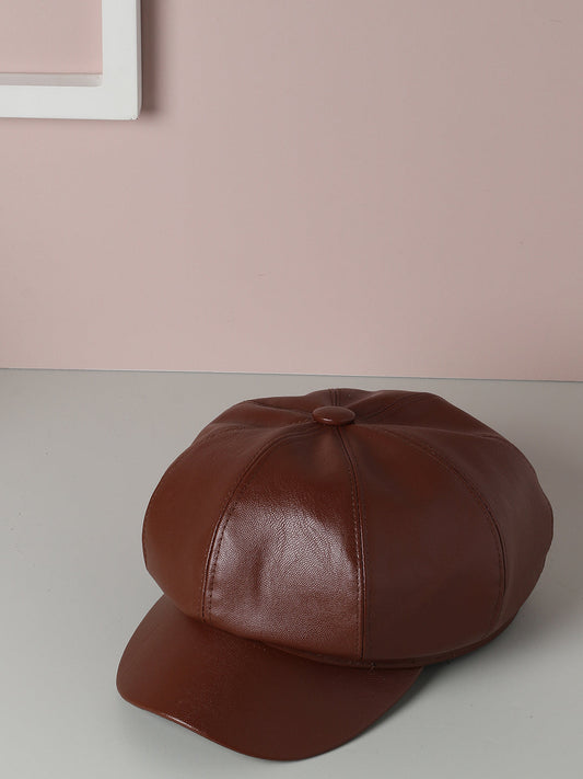 Brown Solid Newsboy Cap