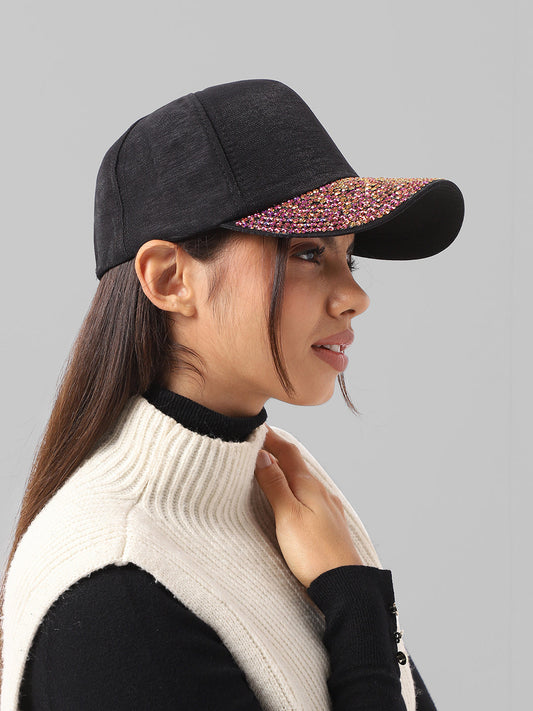 Sequin Contrast Baseball Cap - Black & Rose Gold