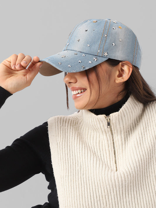 Studded Galaxy Baseball Cap - Light Blue