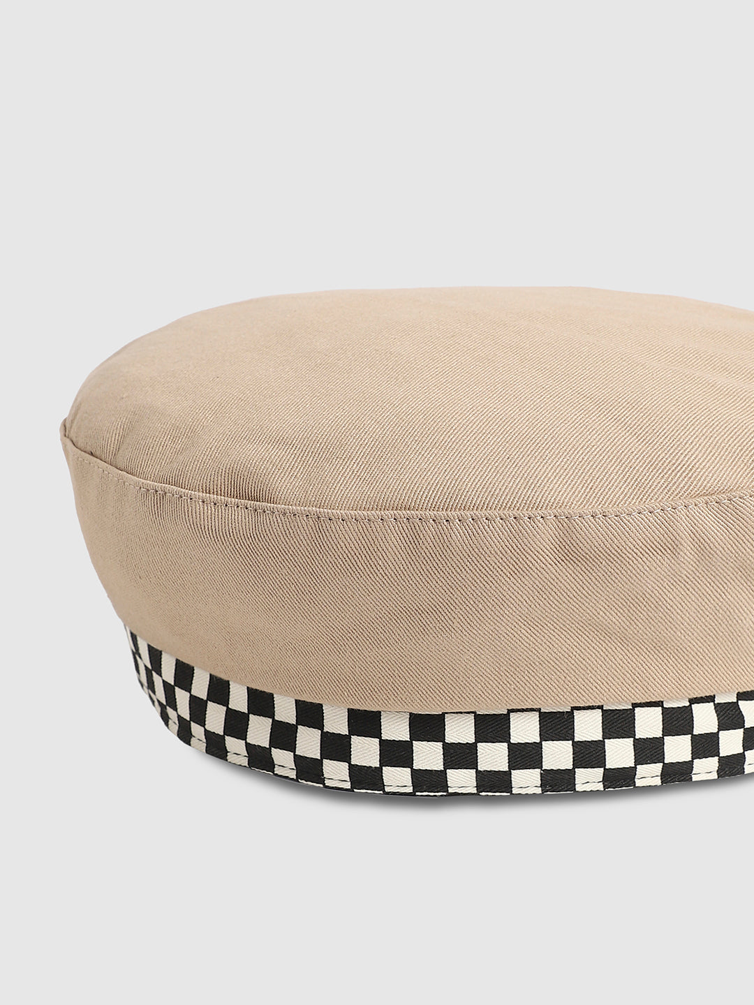 Checkered Lined Beret Hat - Beige