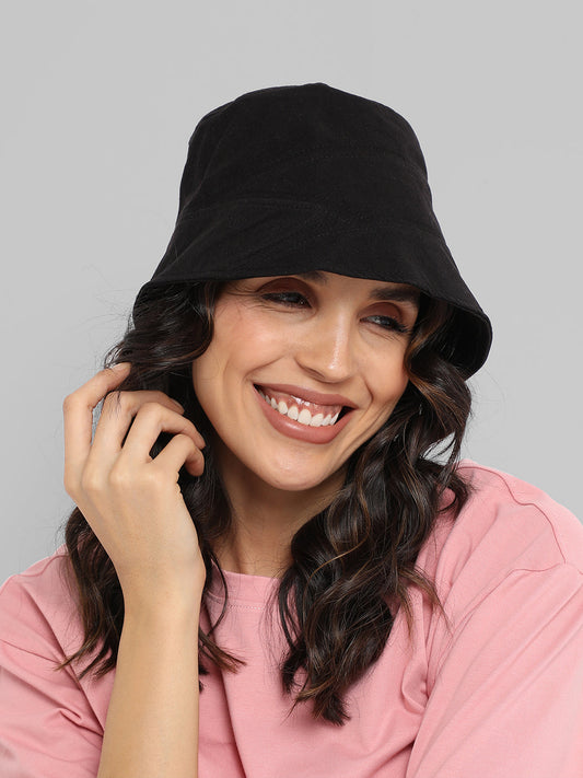 Self-Design Patched Bucket Hat - Black
