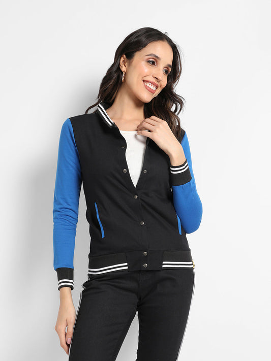 Button-Front Jacket With Contrast Sleeves