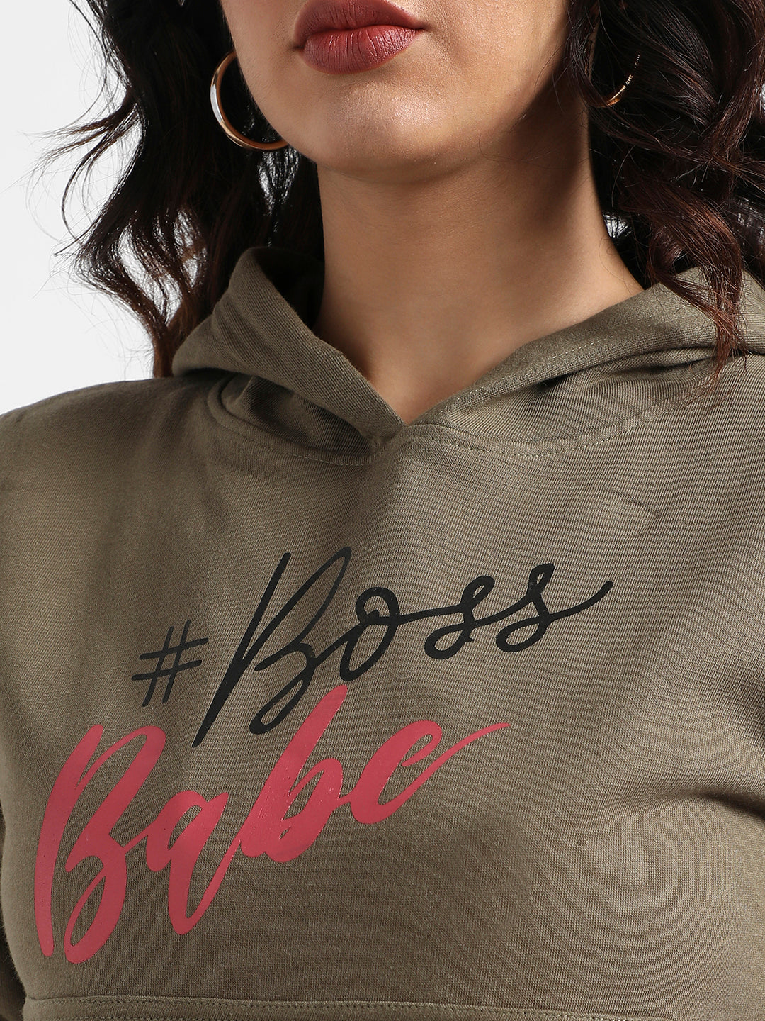 Olive Green Boss Babe Hoodie With Kangaroo Pockets