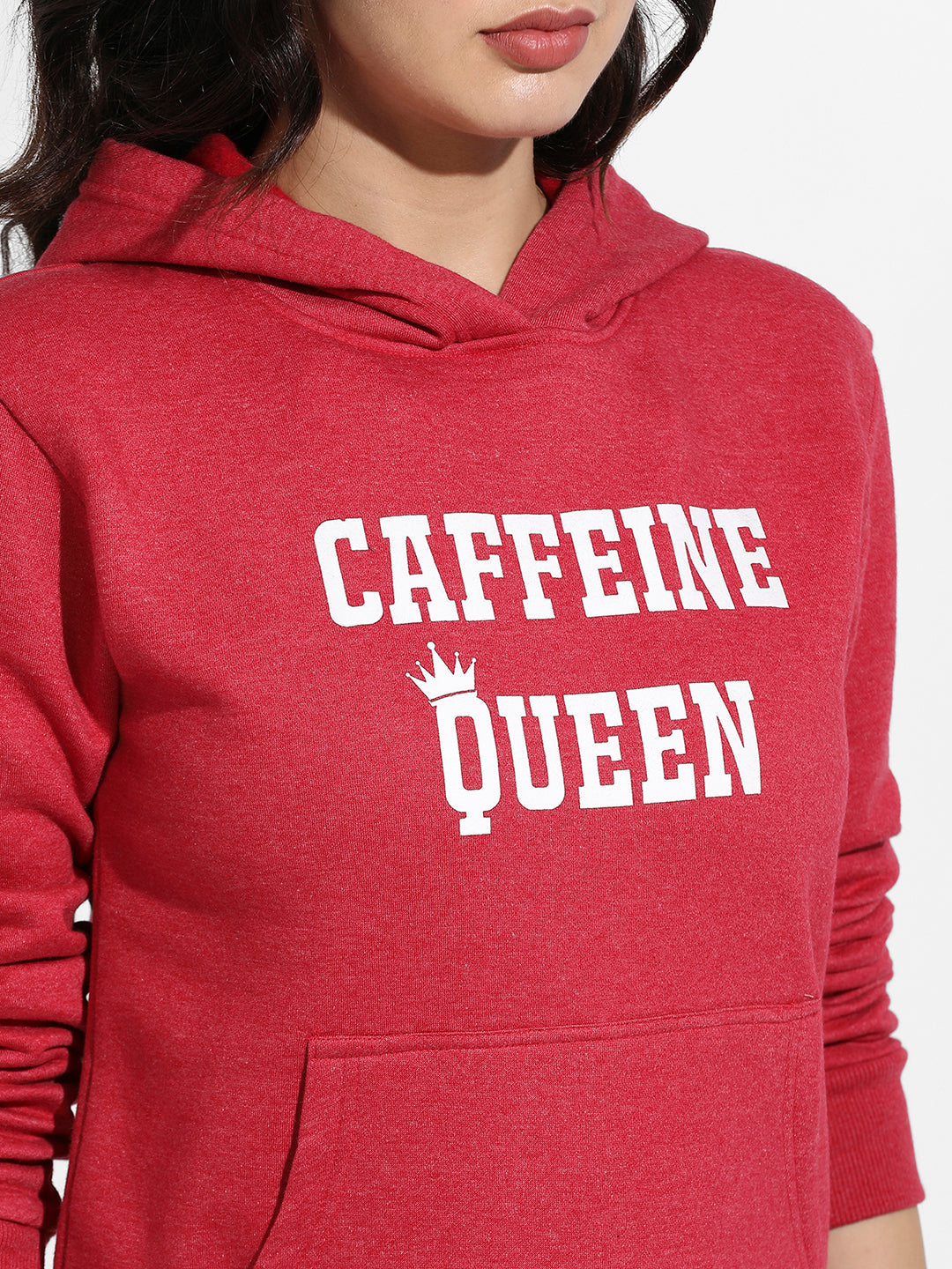 Red Caffeine Queen Hoodie With Kangaroo Pockets