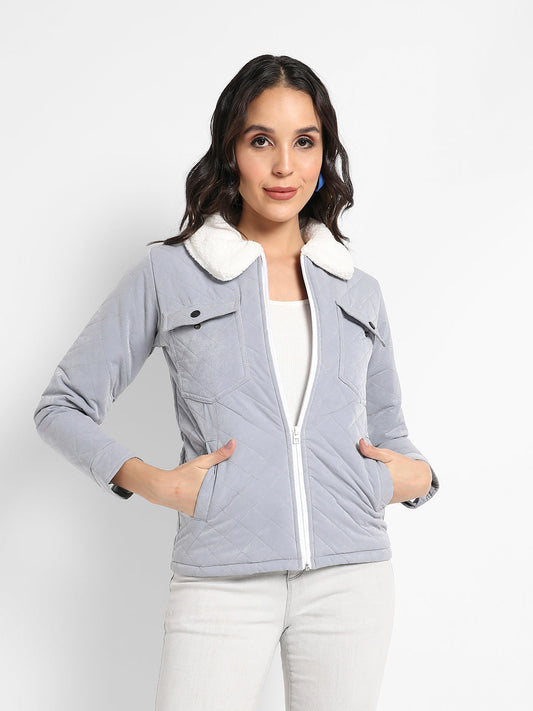 Quilted Flap Pocket Jacket With Fur Details