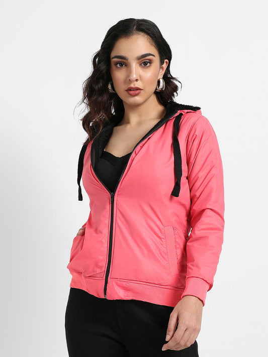Zip-Front Bomber Jacket With Contrast Drawstring