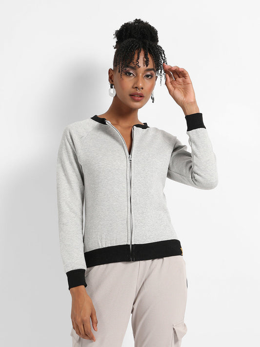 Zip-Front Sweatshirt With Contrast Hem