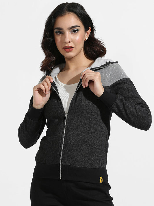 Zip-Front Hoodie With Polka Dot Detail
