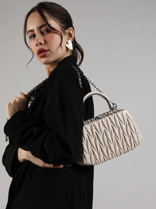 The Quilted Sequin Handbag - Beige