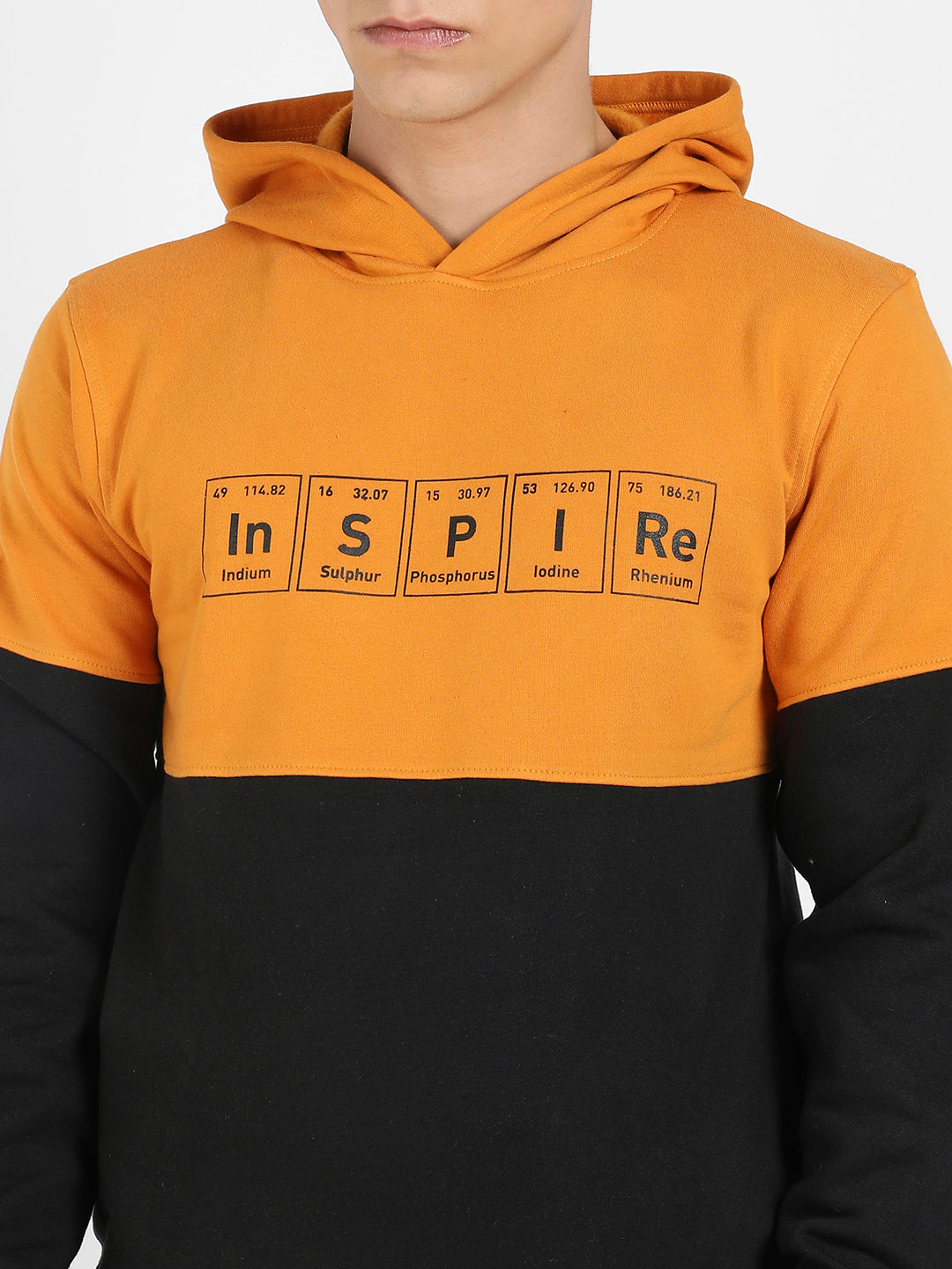 Men's Black & Mustard Yellow Inspire Hoodie With Kangaroo Pocket