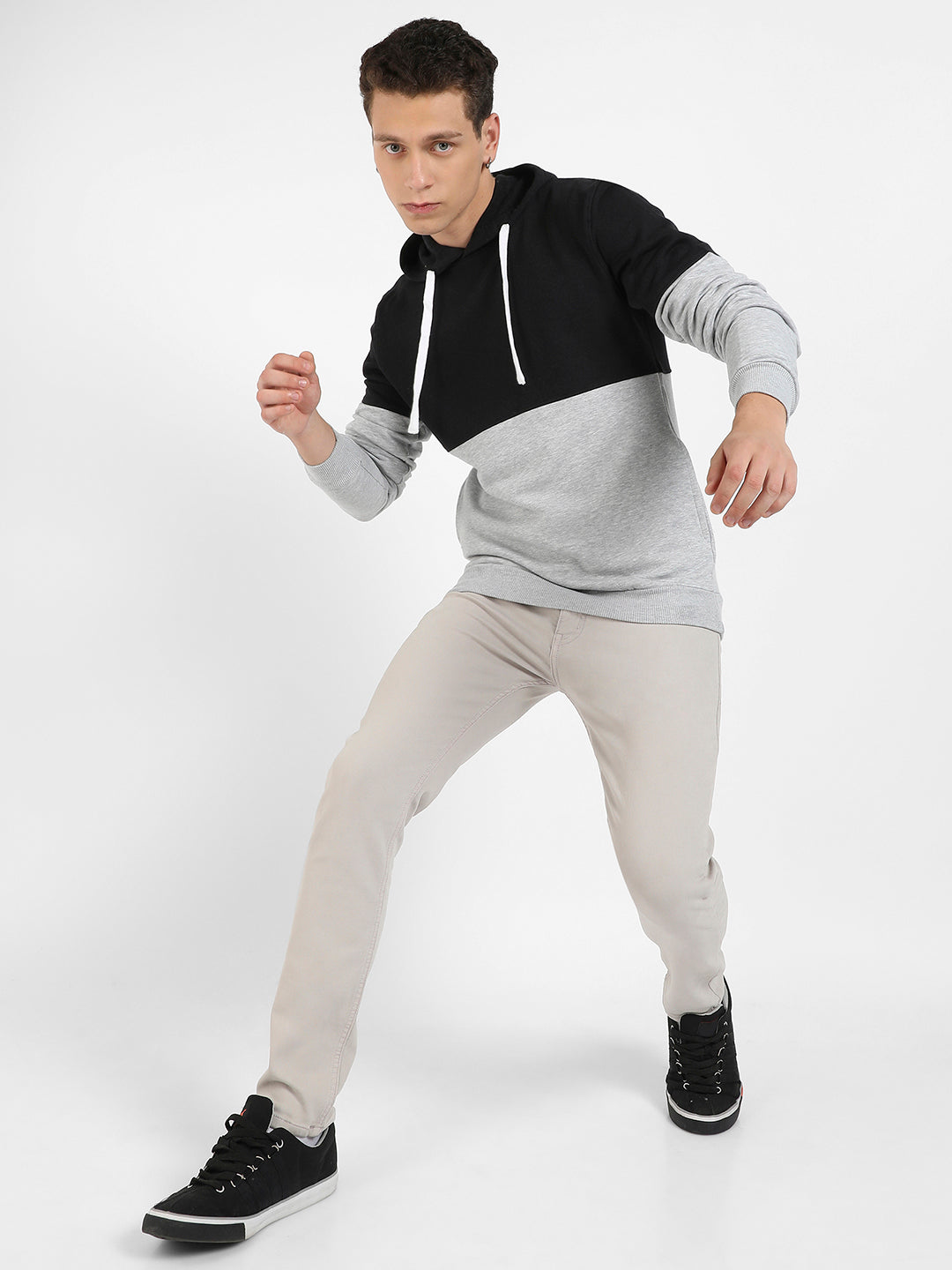 Colourblocked Hoodie With Kangaroo Pocket