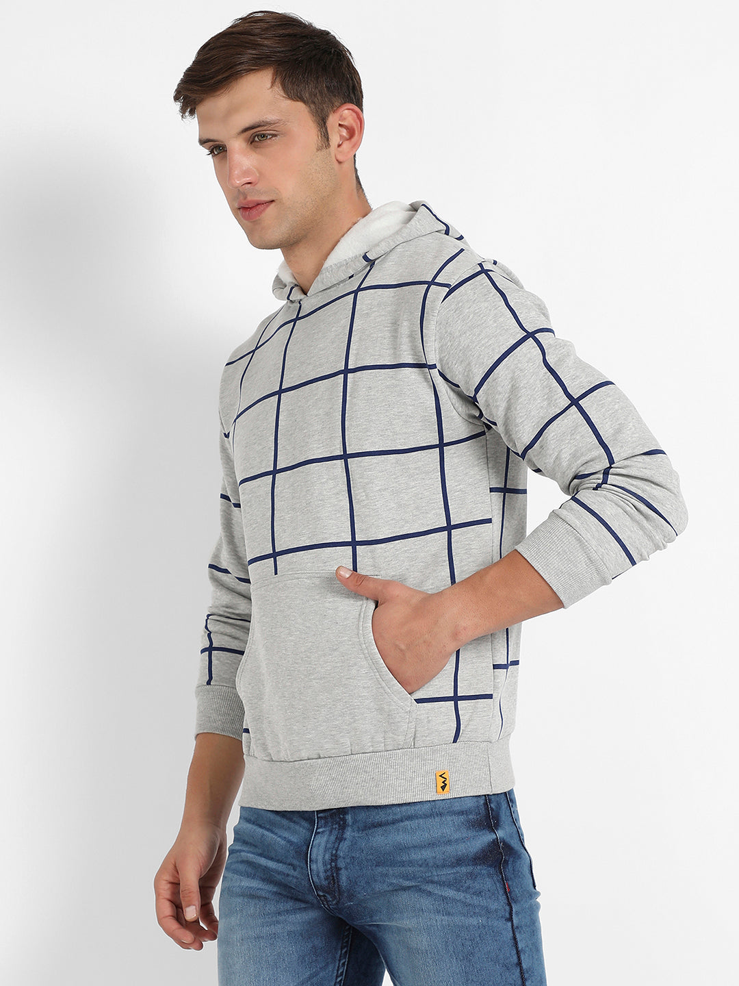 Contrast Graph Check Hoodie With Kangaroo Pocket