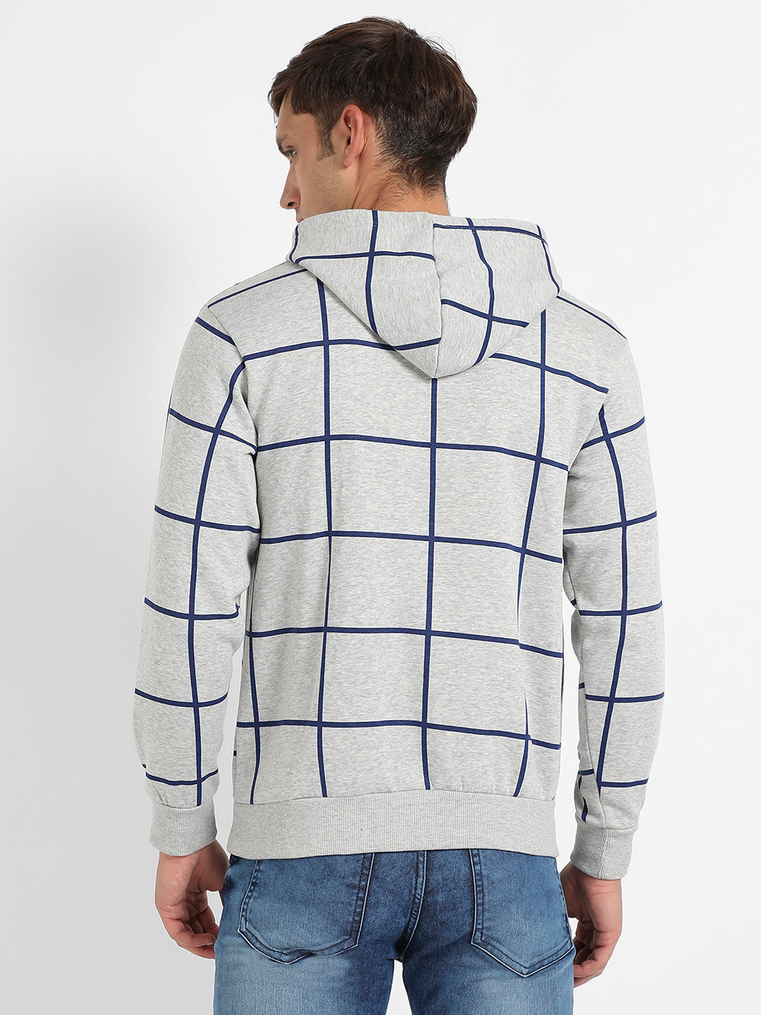 Contrast Graph Check Hoodie With Kangaroo Pocket