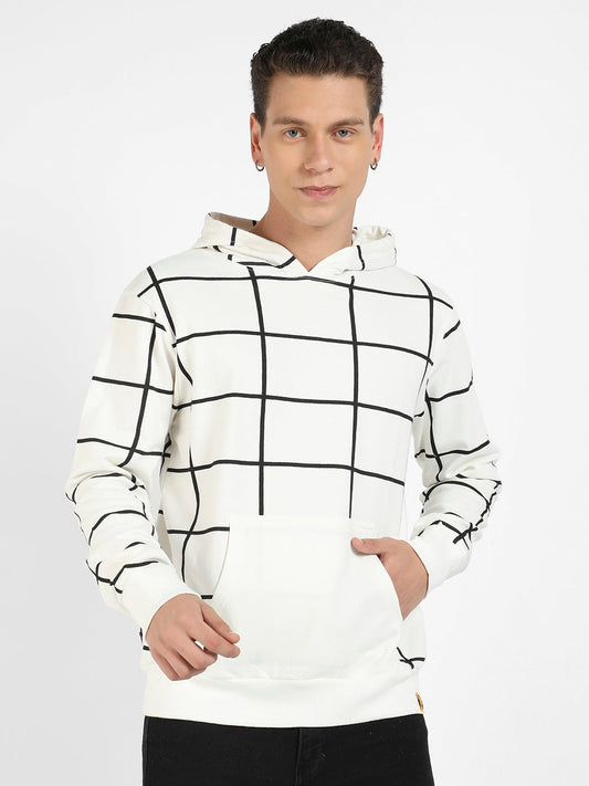 Contrast Graph Check Hoodie With Kangaroo Pocket